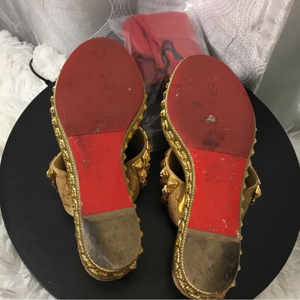 Christian Louboutin Gold Studded Slide Mules - Picture 7 of 14